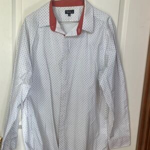 Galaxy By Harvic White Dress Shirt with Red Contrast Collar